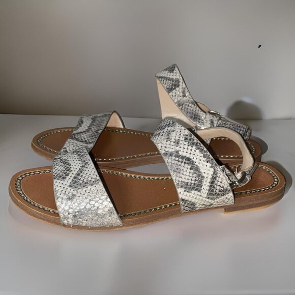 Vince Camuto Brown Leather Flat Snake Print Sandals Size 7 - Picture 1 of 10